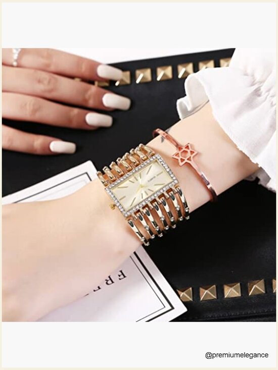 Luxury Rectangular Analog Quartz Wrist Watch for Women - Fashion Cuff Bracelet